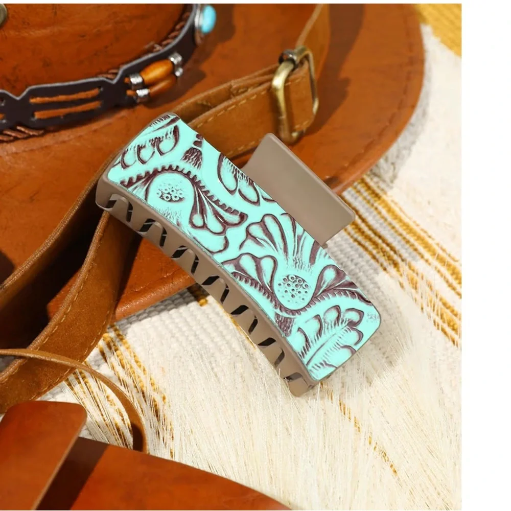Boho Floral Pattern Hair Clip - Mint and Brown